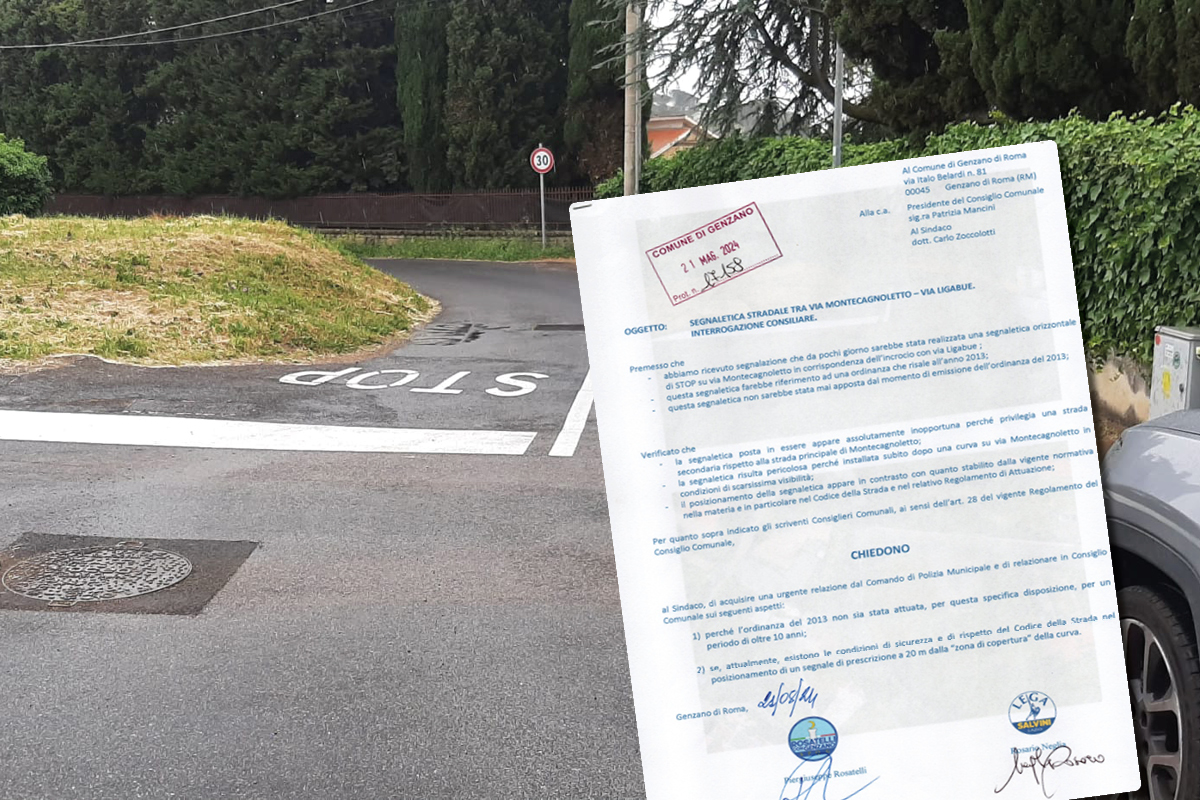 Genzano di Roma. Interrogazione consiliare sulla nuova segnaletica stradale tra via Montecagnoletto e via Ligabue