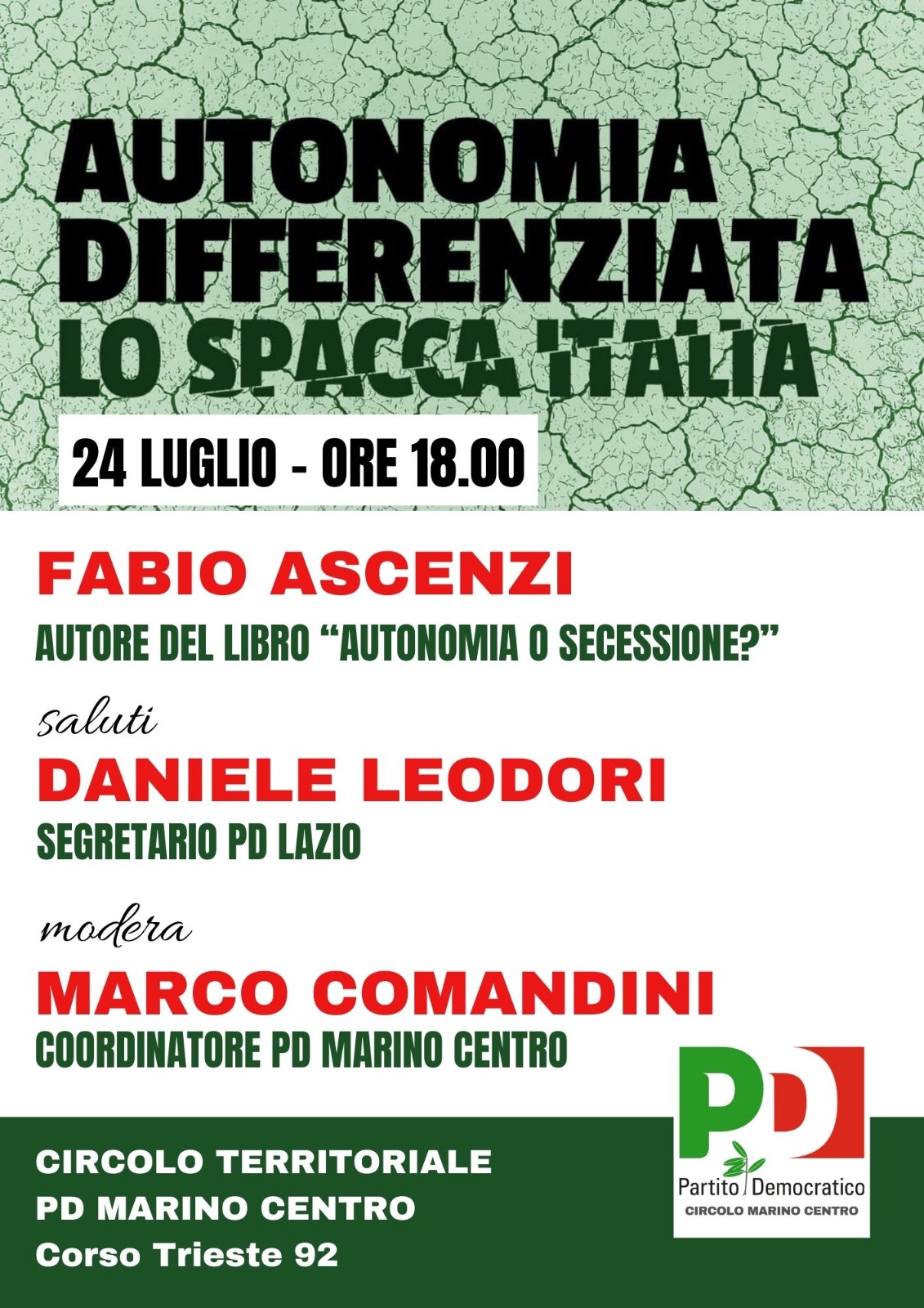 Autonomia differenziata: Fabio Ascenzi a Marino per analizzare le conseguenze della riforma