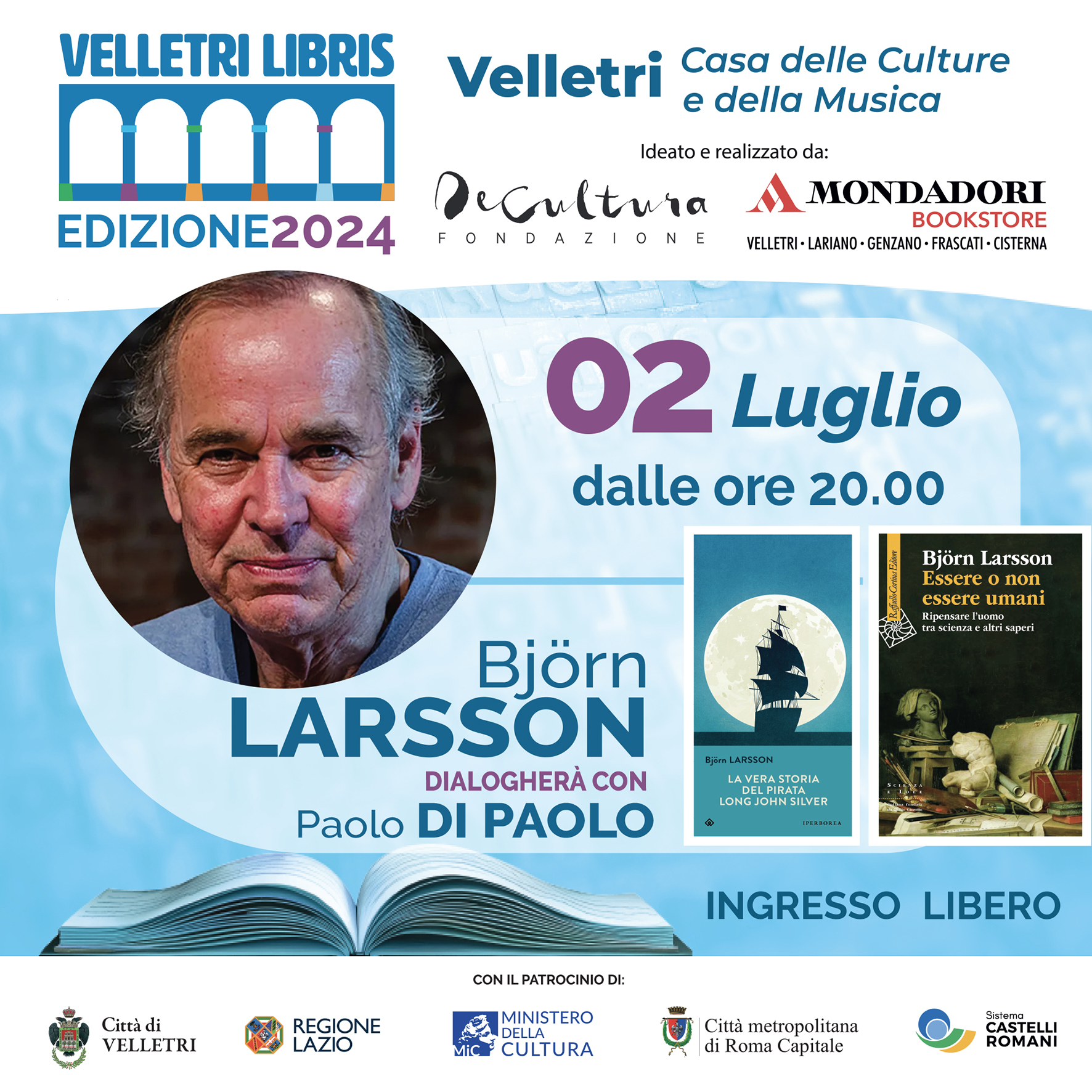 Primi due appuntamenti di “Velletri Libris”: Björn Larsson e Vinicio Marchioni al Chiostro