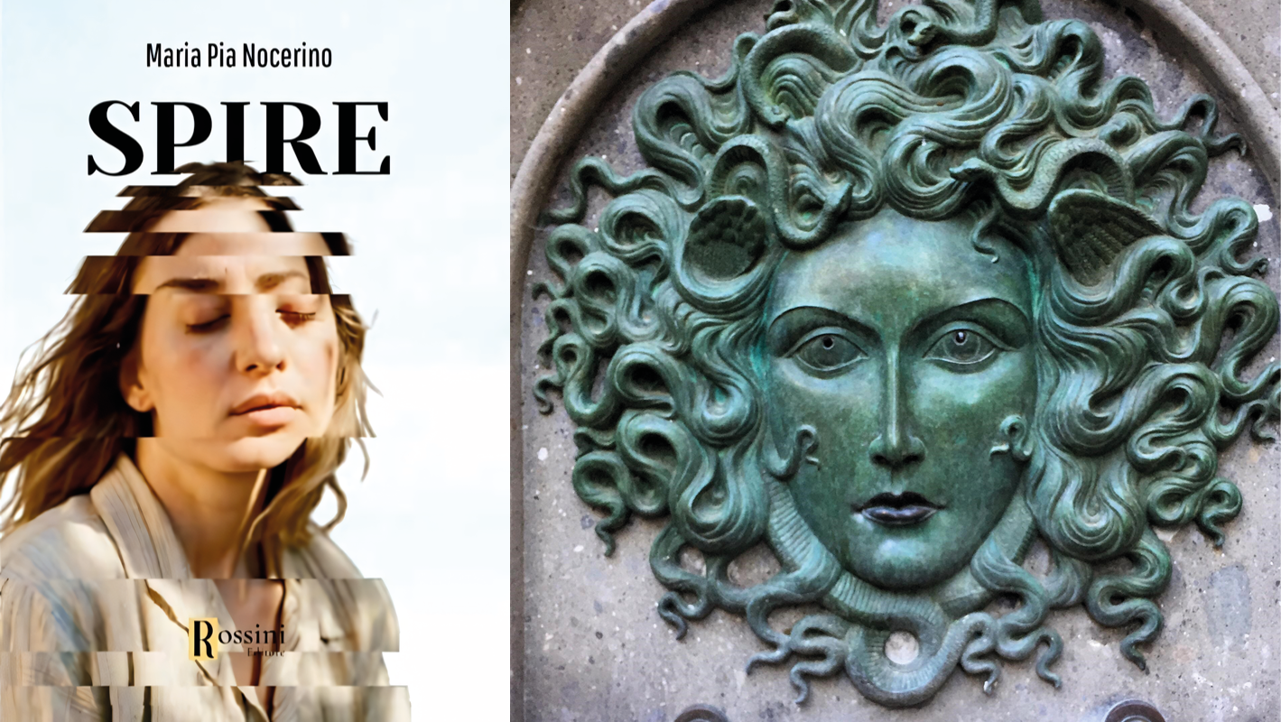 Copertina di Spire, libro di Maria Pia Nocerino e la Medusa di Lorenzo Mastrolorenzi (Nemi)