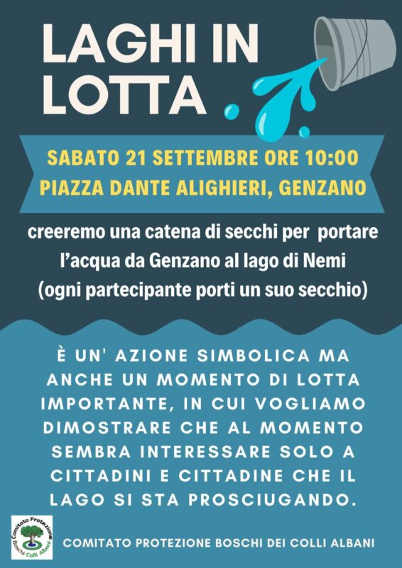 Locandina evento "Laghi in lotta per riempire il Lago di Nemi: la secchiata"