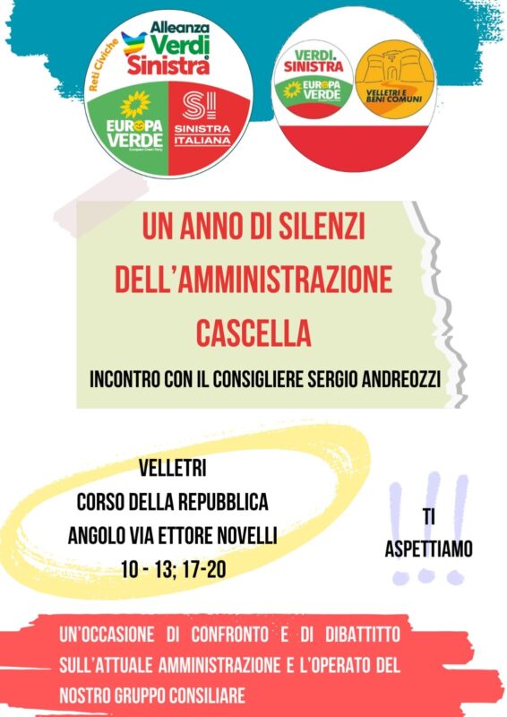 Locandina dell'incontro con il Consigliere di Velletri Sergio Andreozzi