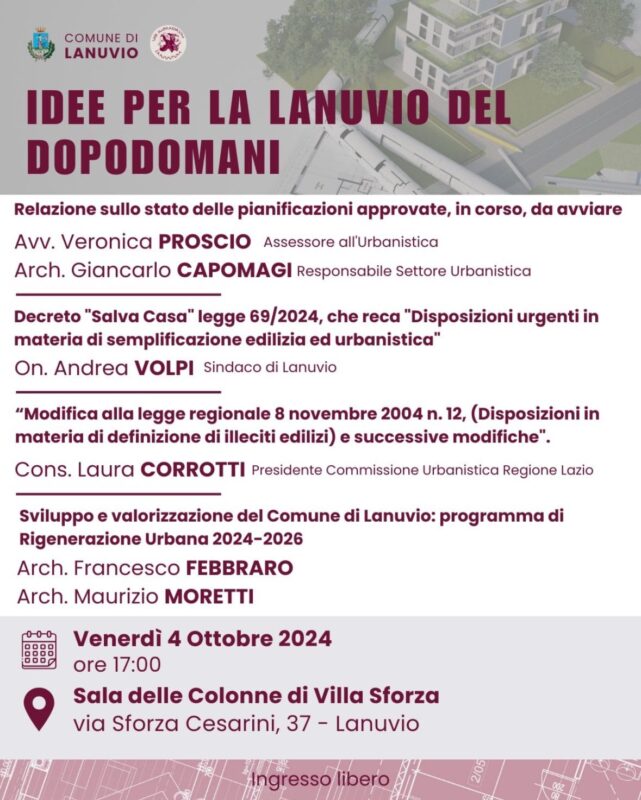 Locandina dell'evento "Idee per la Lanuvio del dopodomani"