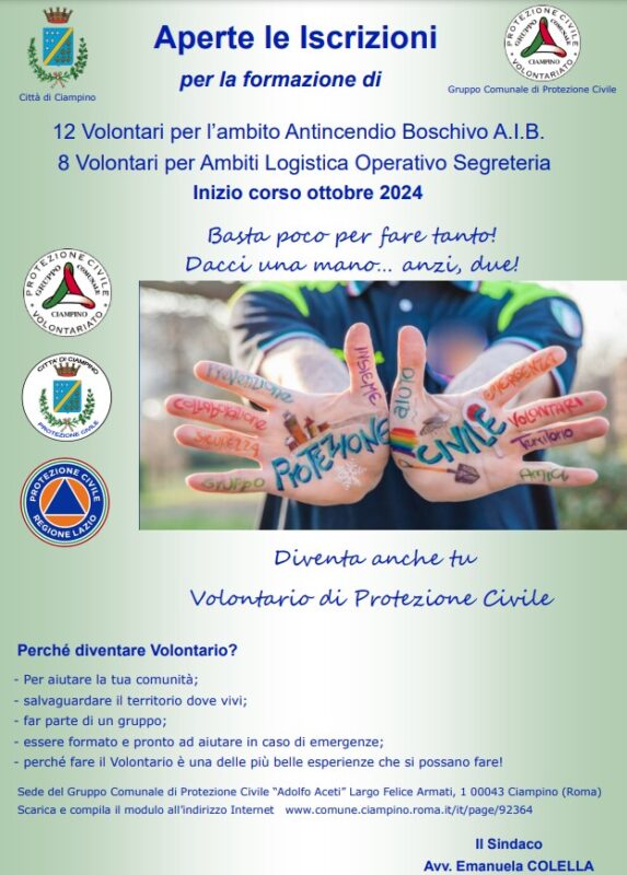 Locandina corso della Protezione Civile Ciampino