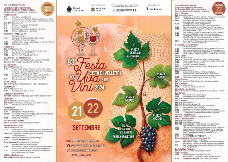 Festa dell'Uva e dei Vini 2024 - Calendario degli eventi