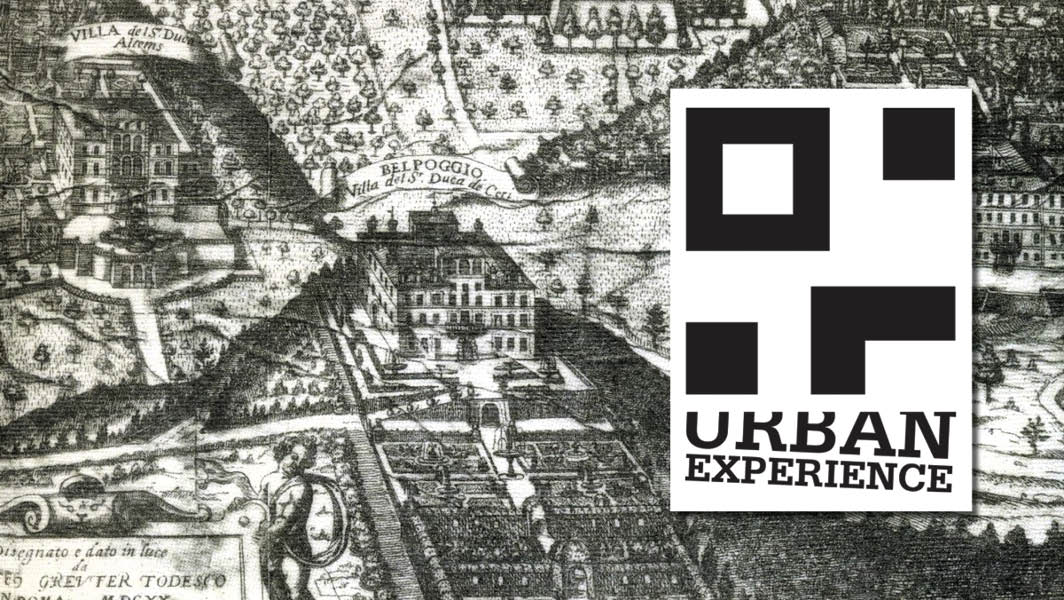 Paesaggi Umani - Mappa storica di Villa Sciarra-Bel Poggio con il logo Urban Experience sovrapposto.