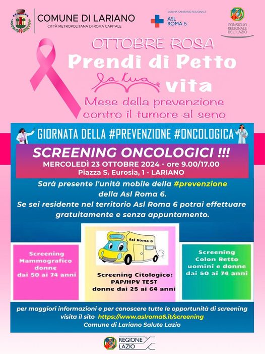 Locandina della giornata di screening per Ottobre Rosa in piazza Sant'Eurosia a Lariano