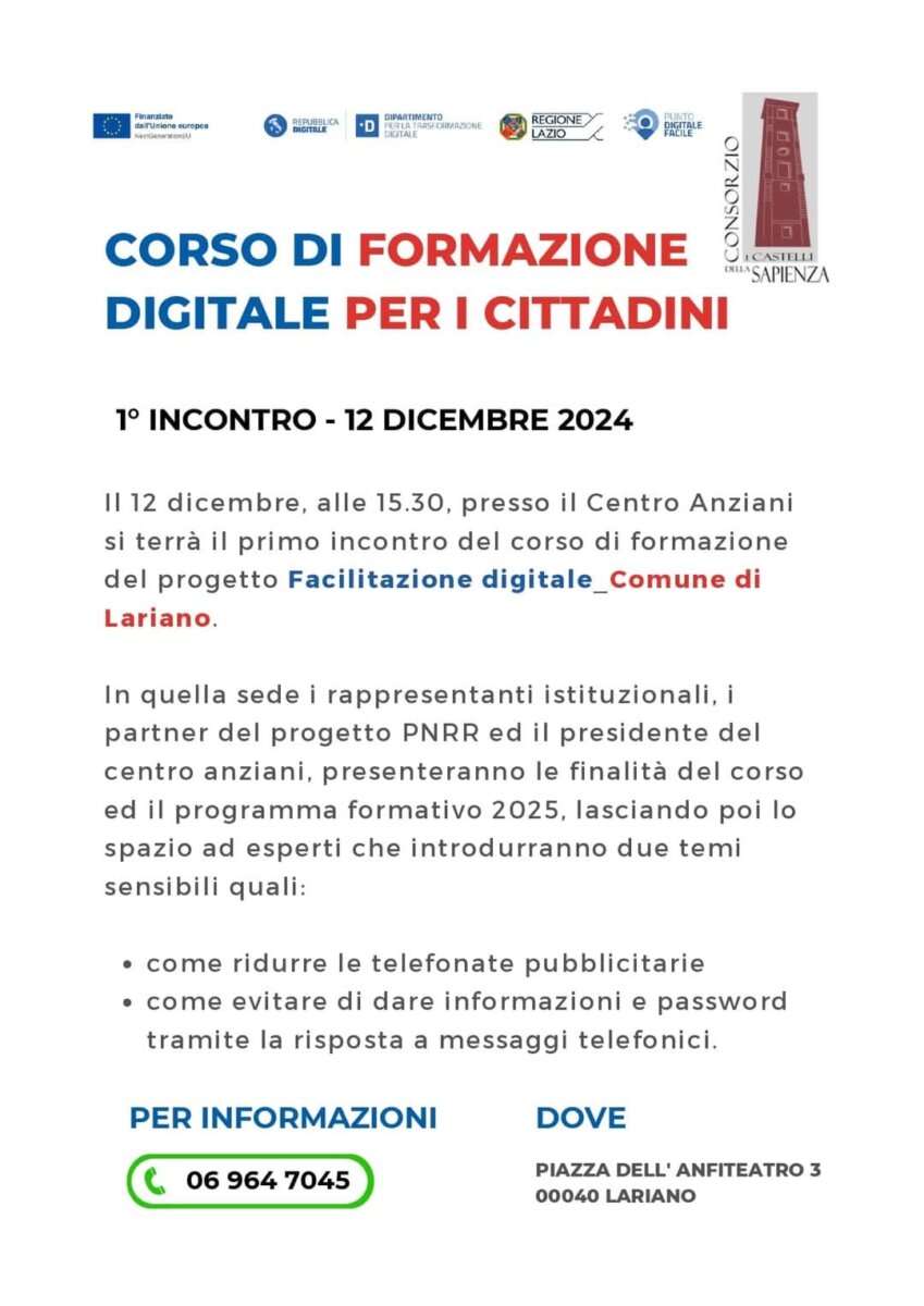 Corso di formazione digitale a Lariano