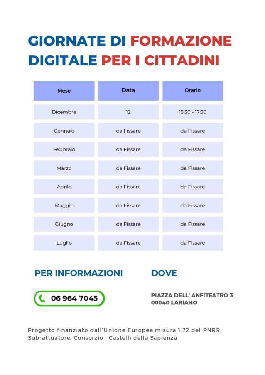 Corso di formazione digitale a Lariano