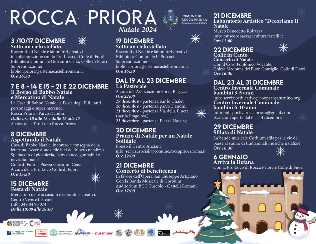 Locandina eventi del Natale 2024 a Rocca Priora