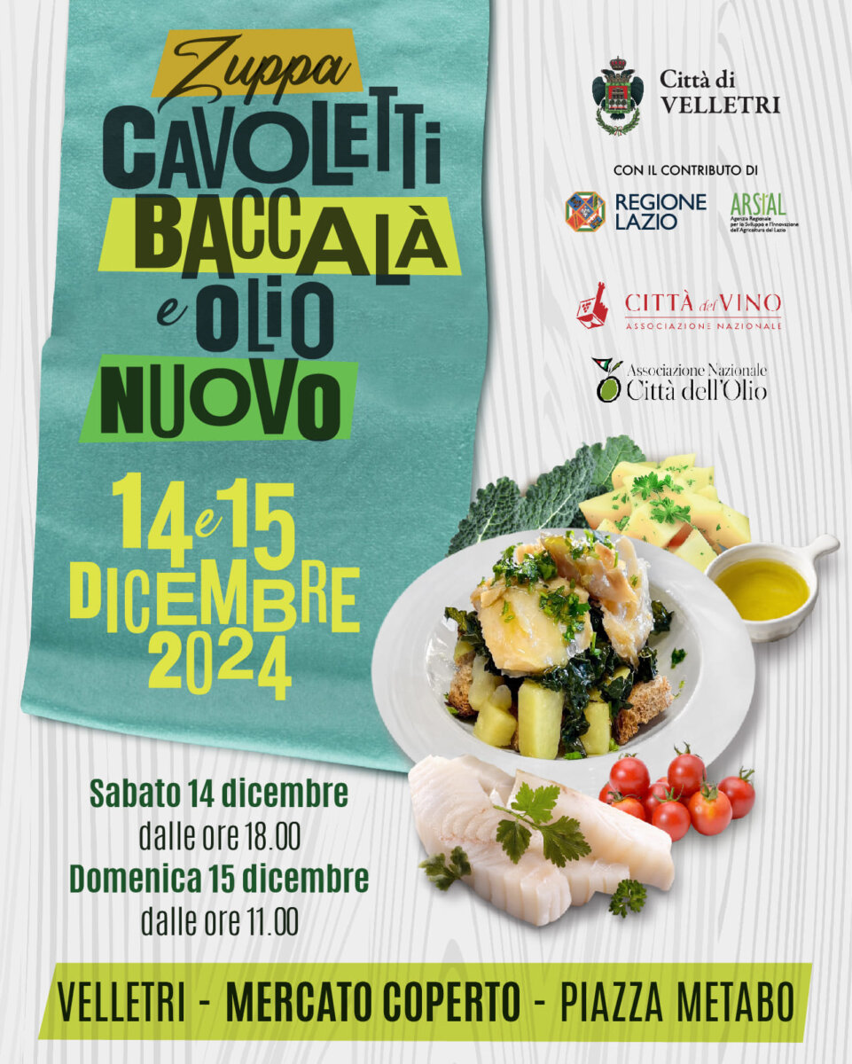 Locandina della Sagra della Zuppa Cavoletti, Baccalà e Olio Nuovo a Velletri